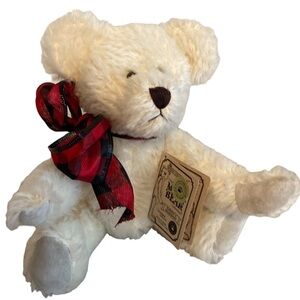 Boyd’s Mohair Bear Jointed Suede Trim Plaid Bow White 10”